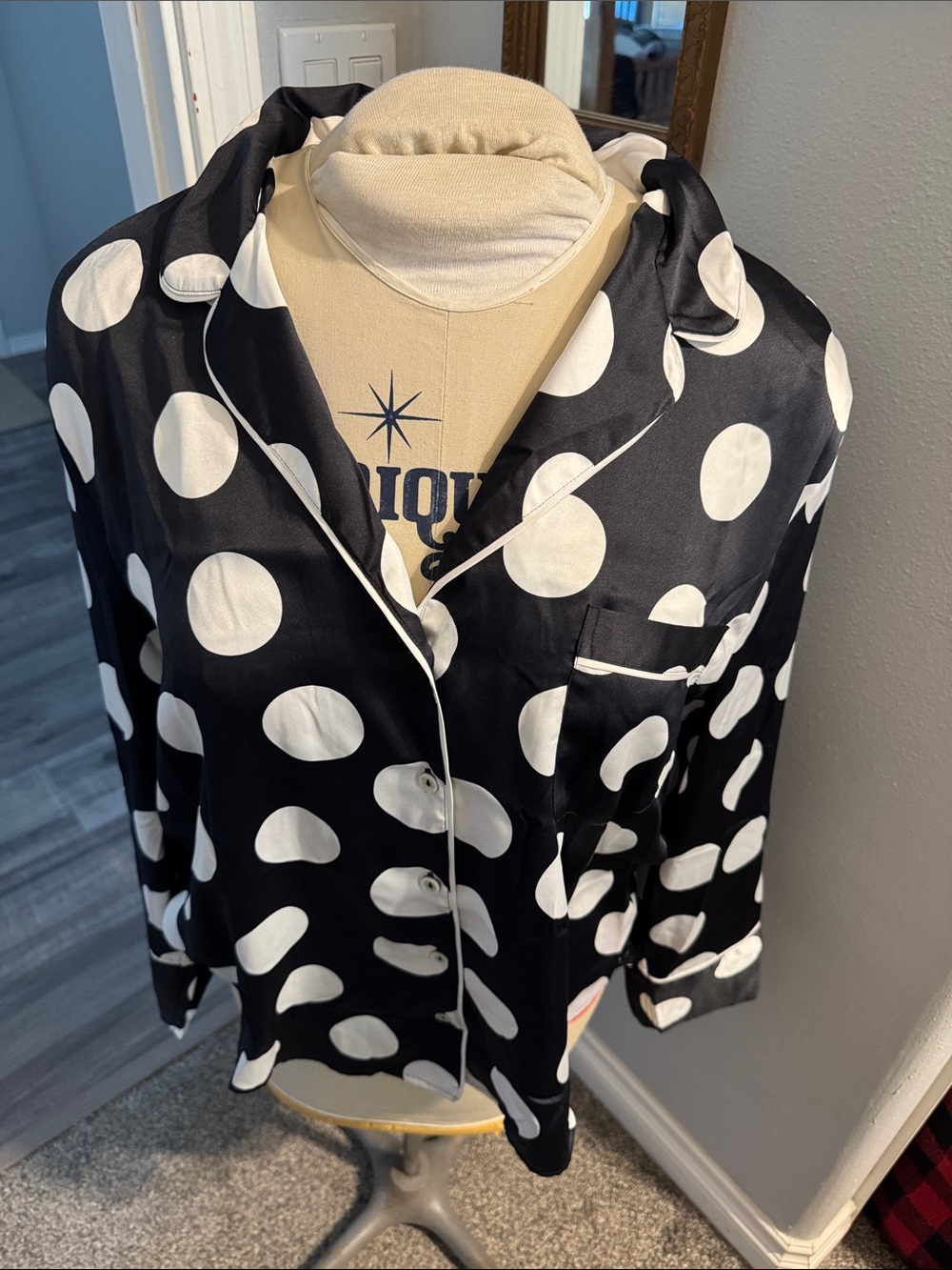 Victoria Secret Black and White Polka Dot Pajama Top